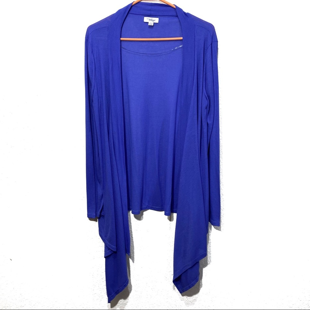 Indigo Open Front Asymmetrical Cardigan Size L